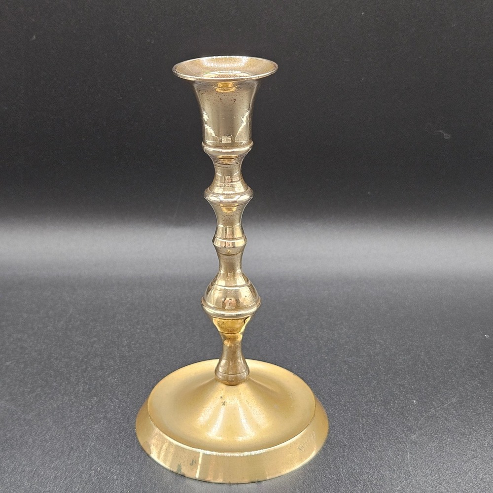 Vintage Brass Candlestick Holder 6.5 Inch Traditional Spindle Taper Stand Gold
